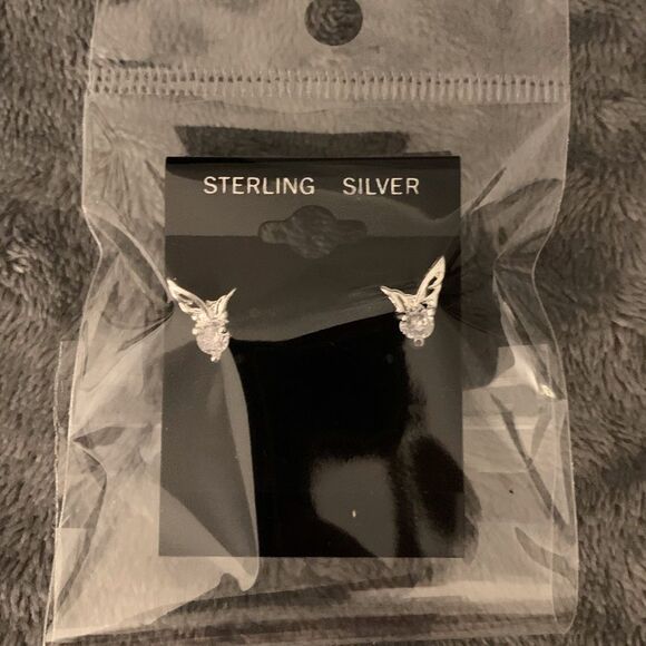 💐 925 Sterling Silver Wing CZ Stud earrings - Picture 5 of 7